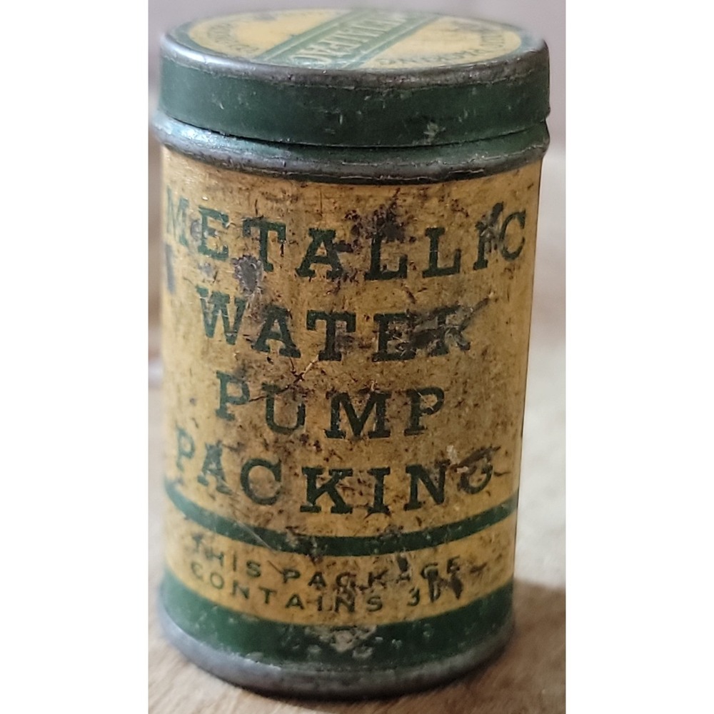 Vintage Metalpac Metallic Water Pump Packing Tin Goodsell Packing Green Yellow